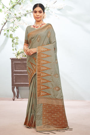 Fossil Grey Banarasi Silk Saree