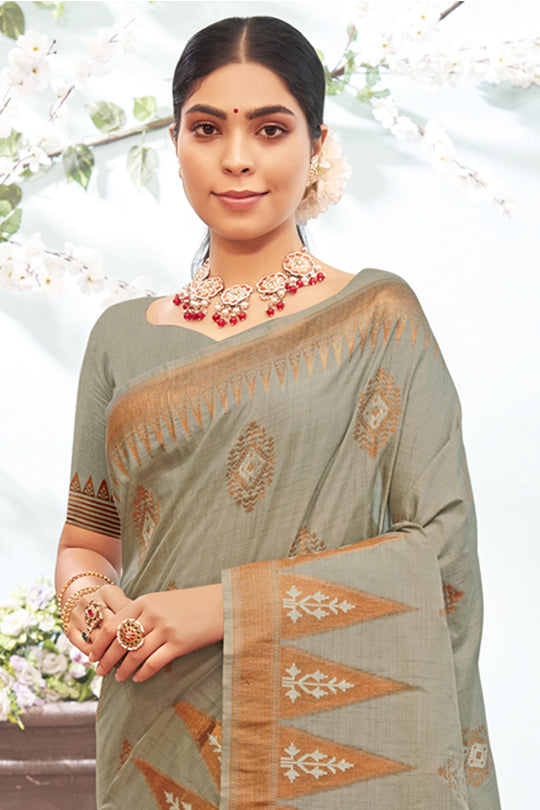 Fossil Grey Banarasi Silk Saree