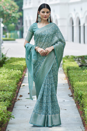 Teal Blue Linen Blend Saree