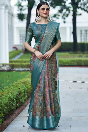 Multicolor Linen Blend Saree