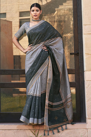 Pewter Grey Digital Print Saree