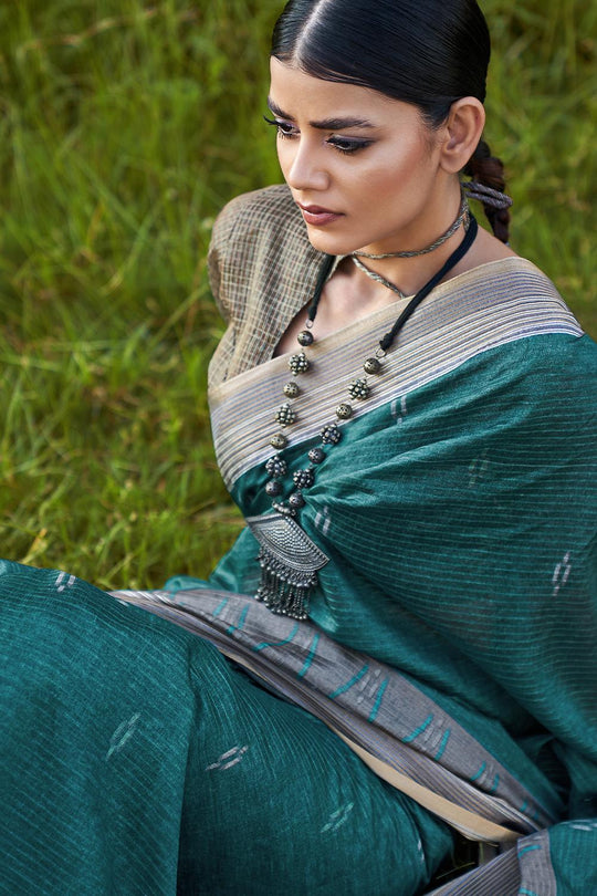 Pine Green Digital Print Saree