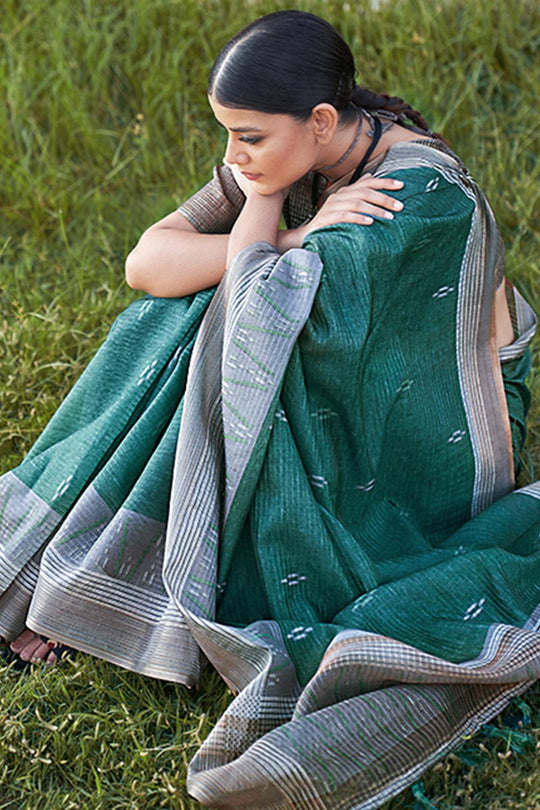 Pine Green Digital Print Saree