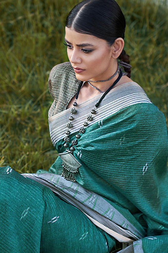 Pine Green Digital Print Saree