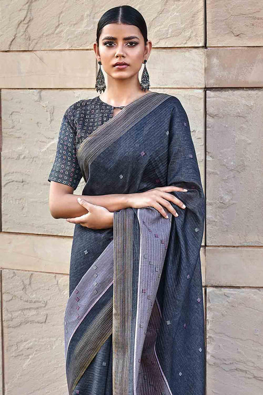 Denim Blue Digital Print Saree