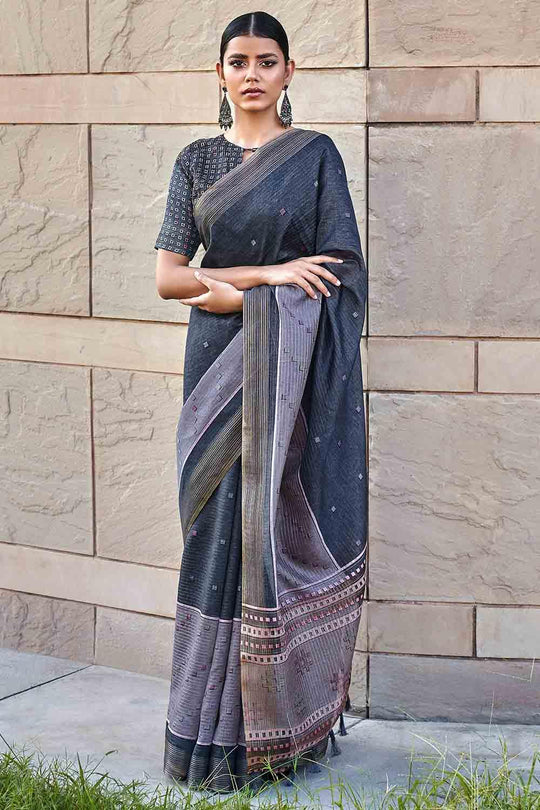 Denim Blue Digital Print Saree