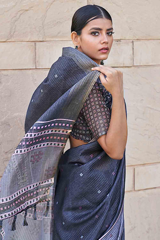 Denim Blue Digital Print Saree