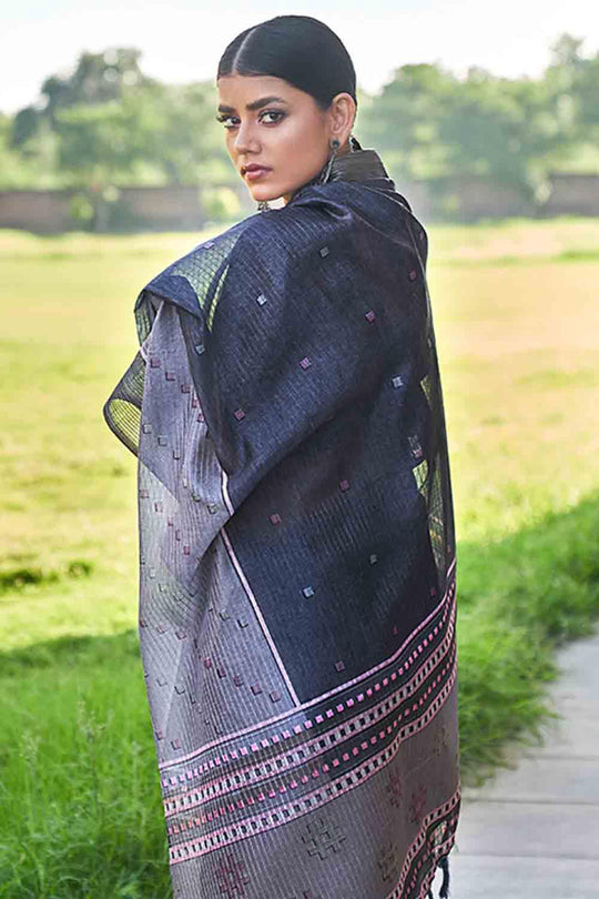 Denim Blue Digital Print Saree