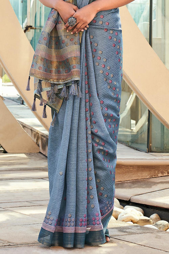 Dusk Blue Digital Print Saree