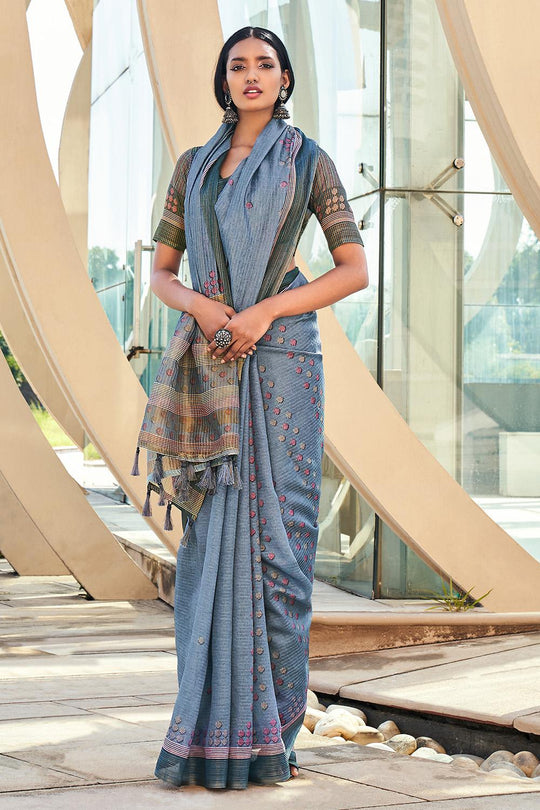 Dusk Blue Digital Print Saree
