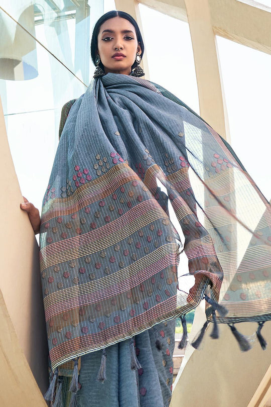 Dusk Blue Digital Print Saree