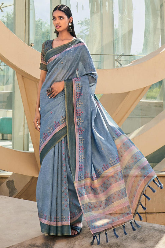 Dusk Blue Digital Print Saree
