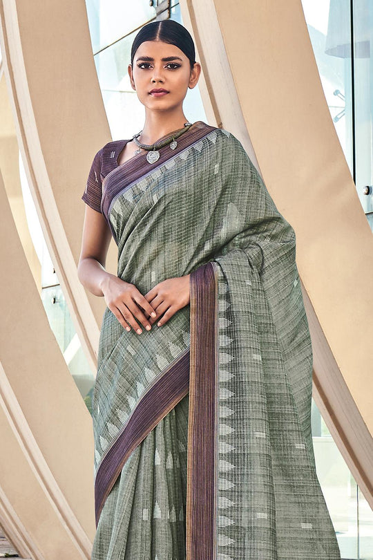 Russian Green Digital Print Saree