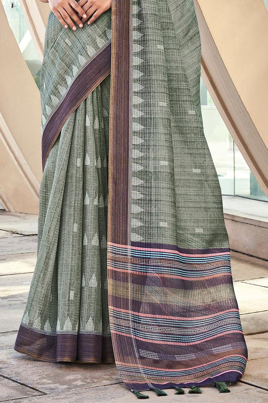 Russian Green Digital Print Saree