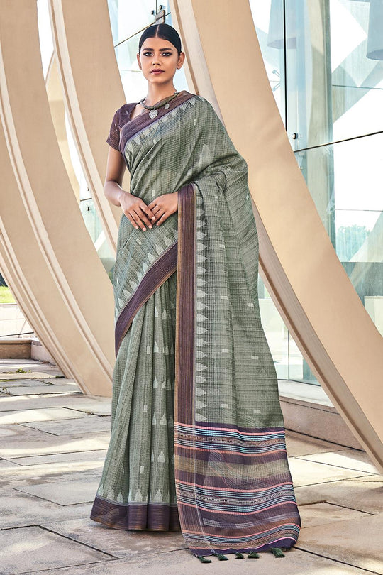 Russian Green Digital Print Saree