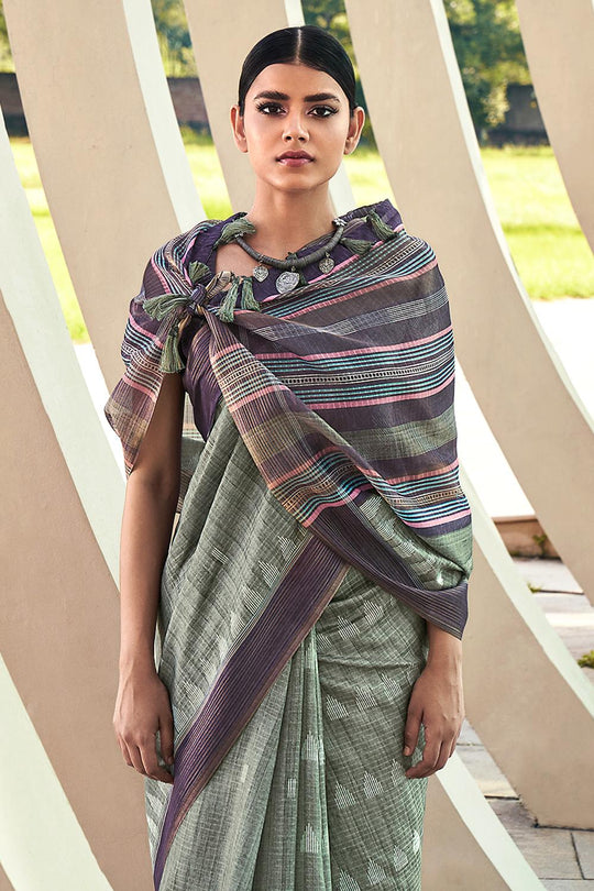 Russian Green Digital Print Saree