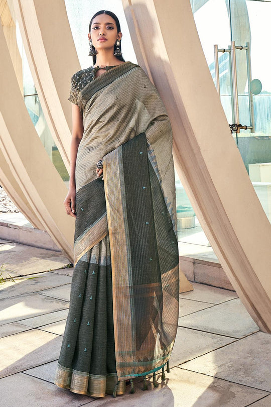 Uniform Green Digital Print Saree