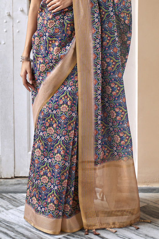 Grey And Beige Digital Print Saree