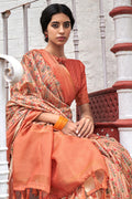 Beige And Orange Digital Print Saree