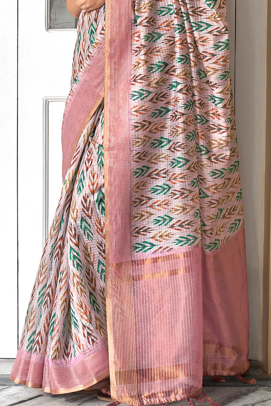 Beige And Pink Digital Print Saree