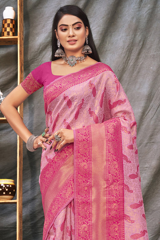 Fiery Rose Pink Organza Saree