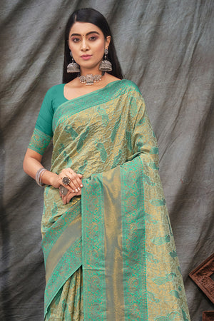 Teal Blue Organza Saree