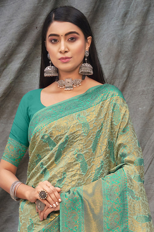 Teal Blue Organza Saree