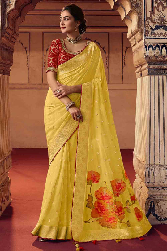 Lemon Yellow Viscose Saree