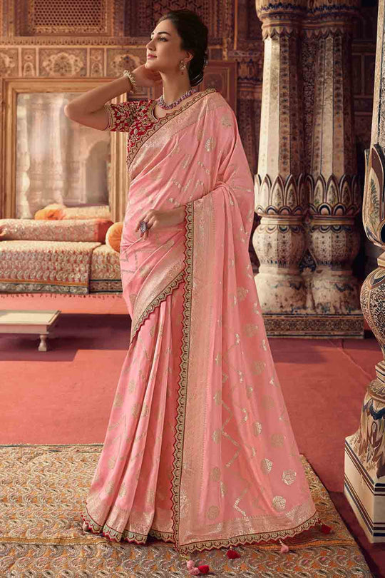 Salmon Peach Viscose Saree