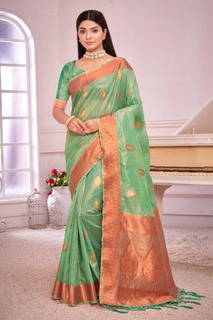 Seafoam Green Organza saree