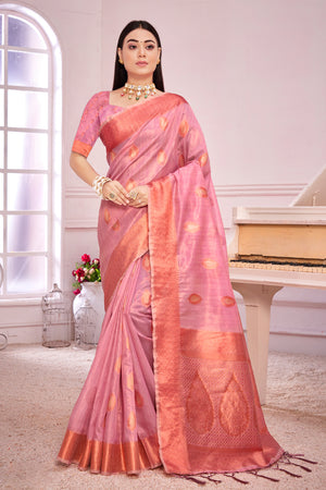 Brink Pink Organza saree