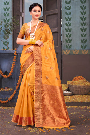 Chrome Yellow Organza saree