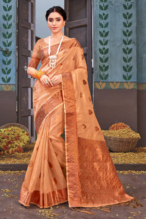 Peach Orange Organza saree