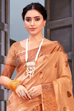 Peach Orange Organza saree