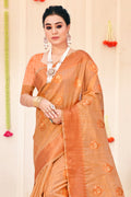 Apricot Yellow Organza Saree