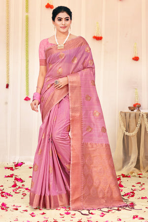 Flamingo Pink Organza Saree