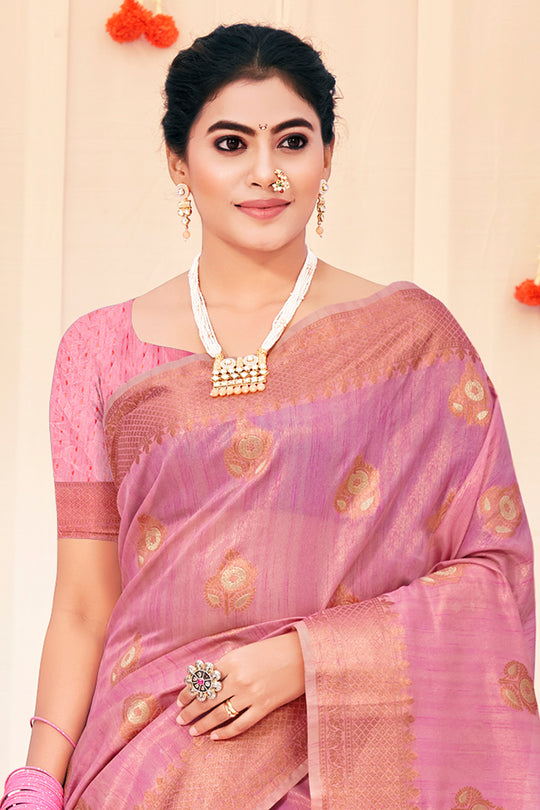 Flamingo Pink Organza Saree