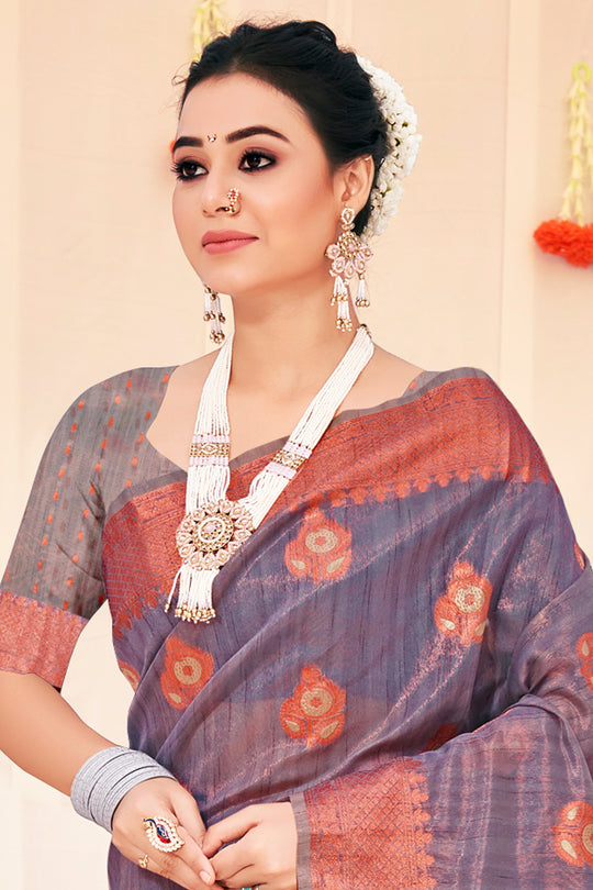 Dove Grey Organza Saree