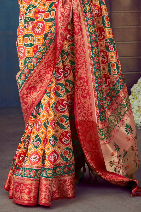 Bright Yellow Patola Saree