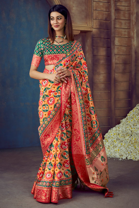 Bright Yellow Patola Saree