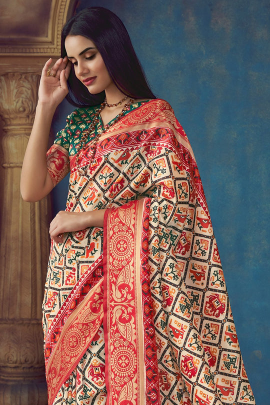 Stone Cream Patola Saree