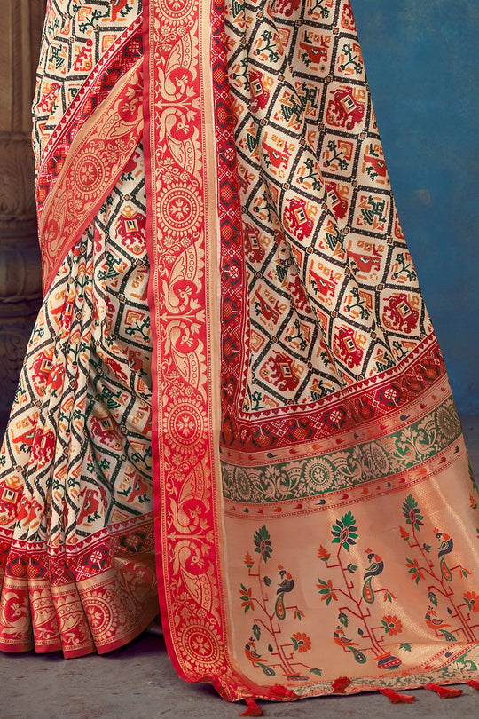 Stone Cream Patola Saree