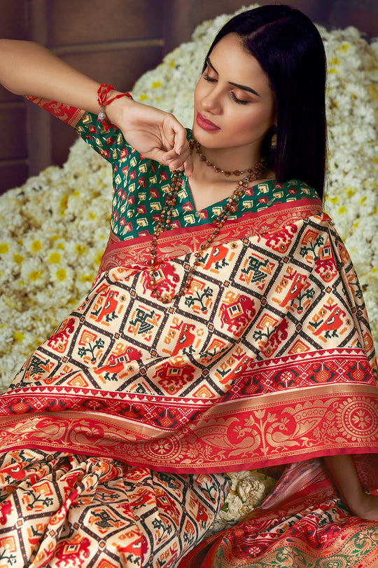 Stone Cream Patola Saree