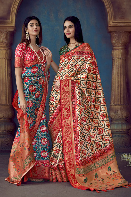 Stone Cream Patola Saree