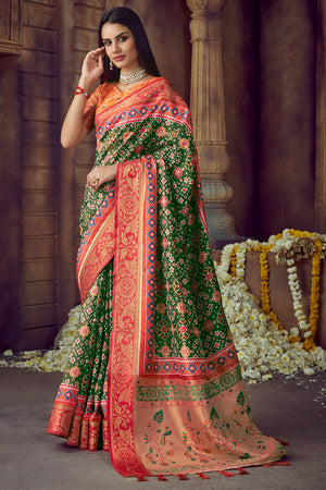 Pine Green Patola Saree