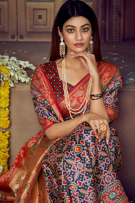 Admiral Blue Patola Saree