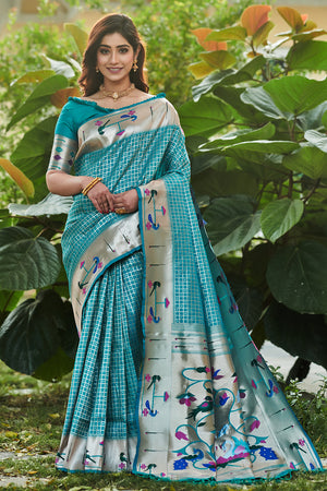 Cyan Blue Paithani Saree
