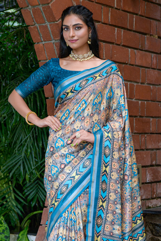 Firozi Blue Cotton Saree