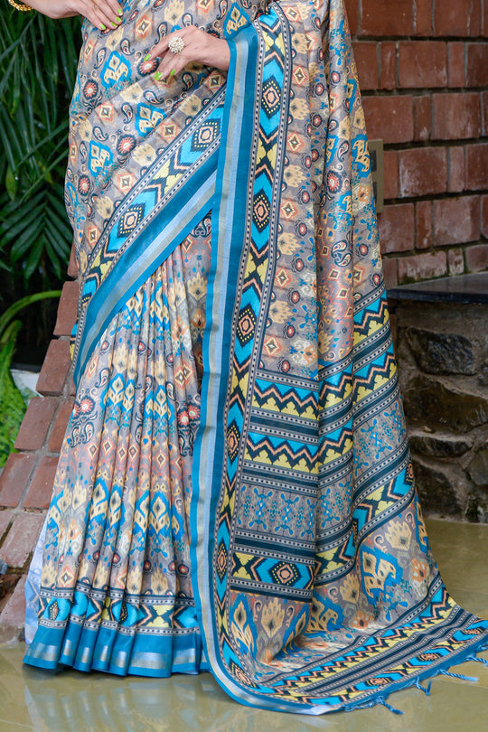 Firozi Blue Cotton Saree