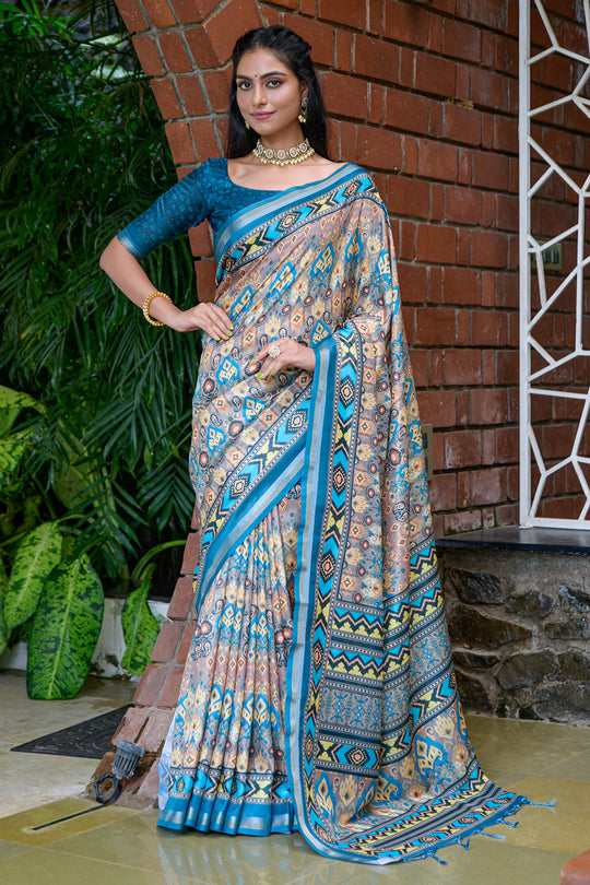 Firozi Blue Cotton Saree